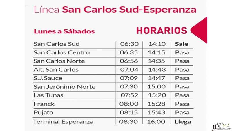  lunes 15/01, la Empresa “FRANCK” vuelve a realizar el recorrido SAN CARLOS SUD / ESPERANZA, que había tenido que suspender por desperfectos técnicos en el colectivo.