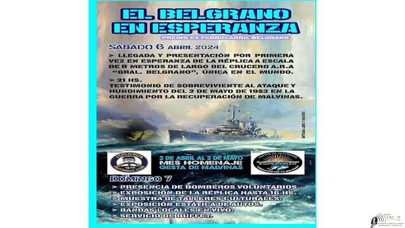 6 de abril llega la replica del Belgrano a Esperanza
