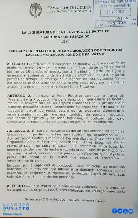 Leandro Busatto‏ &nbsp;proponiendo salvataje económico para la industria láctea de Santa Fe