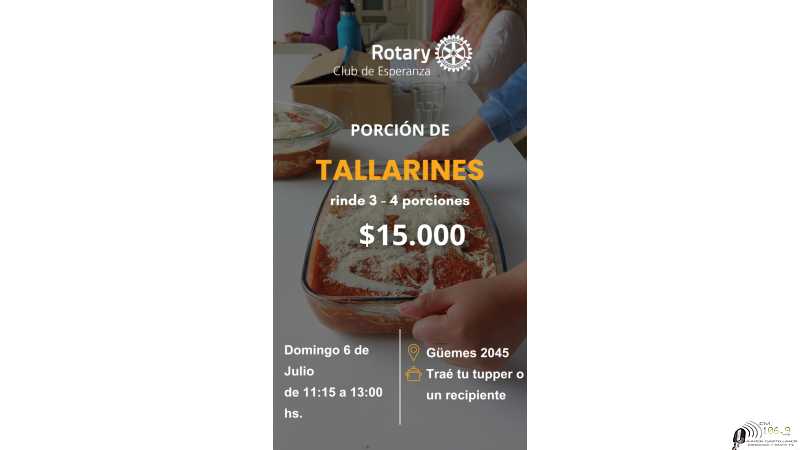 El próximo domingo 6 de Julio se concretará una nueva Tallarinada Rotaria.