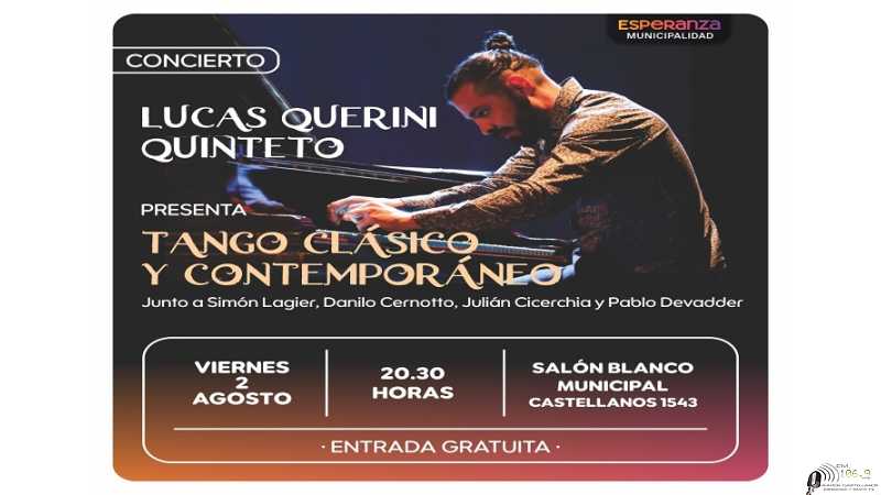 Lucas Querini Quinteto brindará un concierto de tango en Esperanza